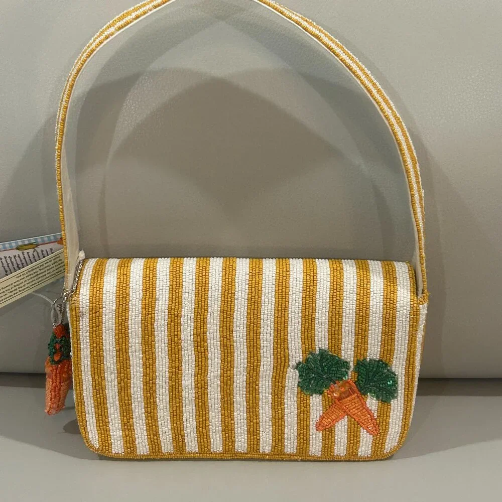 Handcrafted in India Striped Carrot Shoulder Bag with Carrot Charm NWT